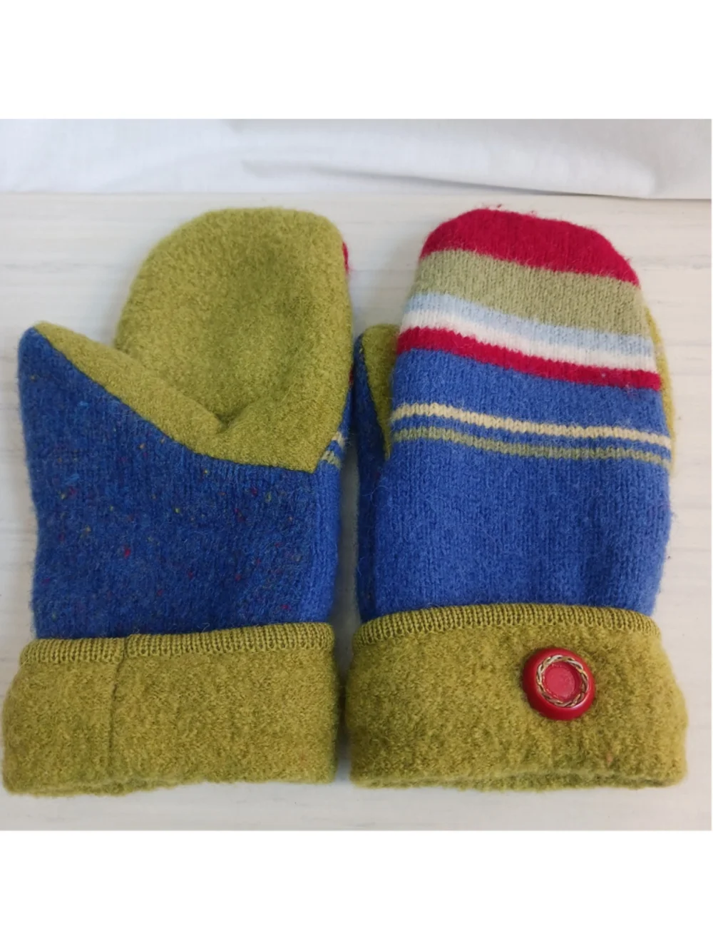 Boho Colorful Wool W/Fleece Lined Lime Green Periwinkle Mitten Choppers